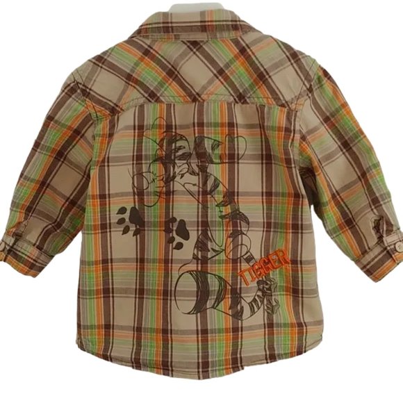 Disney Tigger's Discovery Plaid Front and Back Print Button-Down Shirt 18 Months - Picture 1 of 9